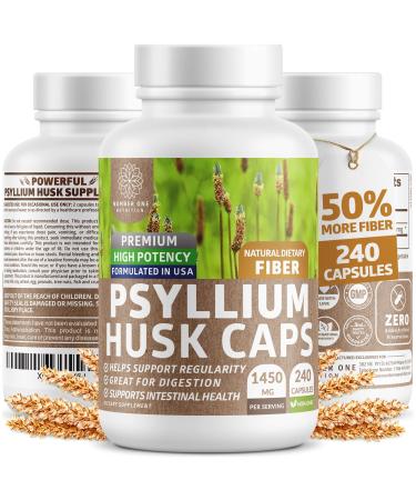 Premium Psyllium Husk Capsules All Natural & Potent Powerful Soluble Fiber Supplement Helps Support Regularity & Digestion, 240 Caps