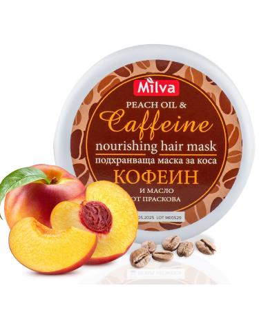 Milva Caffeine Hair Mask for Dry Damaged Hair | Anti Hair Loss Treatment for Women | Nourish Hydrate & Repair Exhausted Hair | Peach + Almond Oil | Control the Frizz & Accelerate Hair Growth | 250 ML