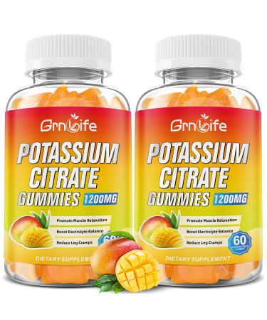 2 Pack Potassium Citrate Gummies High Potassium Supplement Gummies 1200mg for Adults & Kids Support Leg Cramps & Muscle Health Vegan Mango Flavor 120 Count 120 Count (Pack of 1)