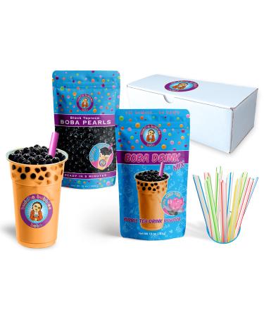 Thai Tea Boba Tea Kit  Gift Box Includes Tea Powder Tapioca Pearls  Straws By Buddha Bubbles Boba