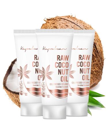 Kapuluan Organic Coconut Oil for Hair Skin - Raw Extra Virgin Coconut Oil - Pure Unrefined Cold Pressed Oil with MCTs for Body Care or Haircare Hair Growth Aceite de Coco Organico 3 Pack 100ml 3.38 Fl Oz (Pack of 3)