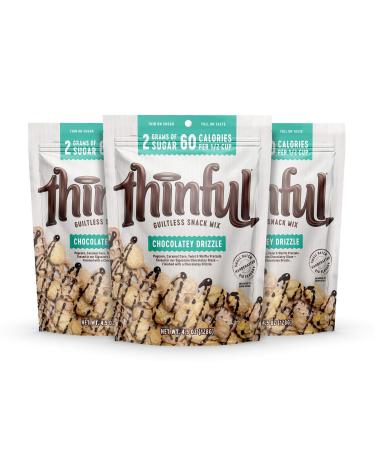 Thinful Chocolately Drizzle Gourmet Popcorn, Caramel Corn, and Pretzel Snack Mix, a Sweet and Salty, Low-Calorie, Low-Sugar Treat, Made with Stevia Blend, Bundle of (3) 4.5 oz bags Chocolatey Drizzle