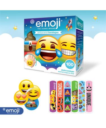 Emoji Kids Assorted Bandages  100 ct | Wear Like Stickers  Super Fun Designs  Adhesive Antibacterial Bandages for Minor Cuts  Scrapes  Burns. Easter Basket Stuffers for Kids & Toddlers