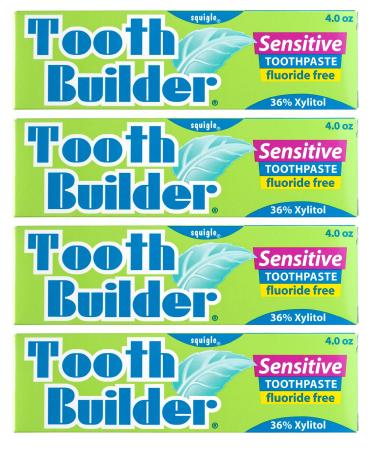 Squigle Tooth Builder SLS Free Toothpaste (Stops Tooth Sensitivity) Prevents Canker Sores Cavities Perioral Dermatitis Bad Breath Chapped Lips - 4 Pack