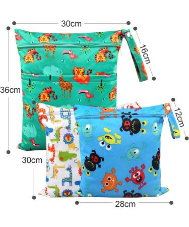 Ballery 3 Pcs Wet Dry Bag Set | Waterproof Reusable Nappy Cloth Diaper Travel Bag with Handle and Zipper Pockets - Ideal for Baby, Beach, Pool, Gym - Buy Online on GoSupps.com