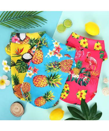 Whaline 3-Piece Hawaiian Dog Shirt Set | Summer Pet Apparel for Small to Large Dogs | Breathable Beach Short Sleeve Suit in Pineapple Flamingo Pattern (Blue, Yellow, Rose Red) - Size 4XL - Buy Online on GoSupps.com