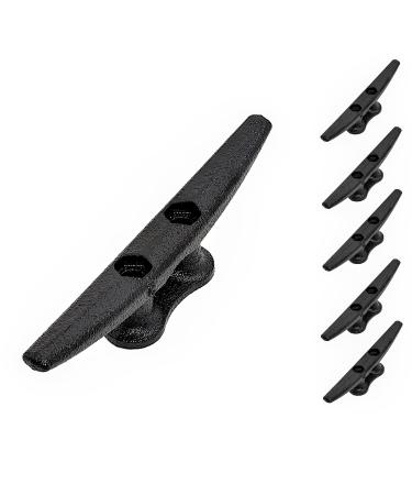 QPURO 6" Dock Cleat Black 6 Inch - Cast Iron Boat Cleats, Rope Cleat, Boat Dock Cleats - Ideal for Marine, Deck, Nautical Decor 5-Pack