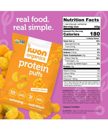 IWON Organics Cheddar Cheese Protein Puffs - High Protein & Organic Snack (8 Bags) - Buy Online on GoSupps.com