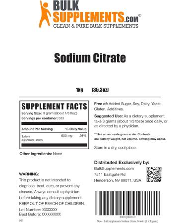 Sodium Citrate Powder - Food Thickener for Cooking - BulkSupplements.com (1kg / 2.2lbs) - Buy Online on GoSupps.com