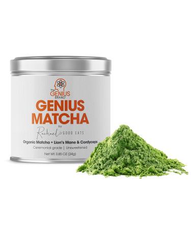Genius Matcha Green Tea Powder - Organic Ceremonial Grade Matcha Mix w/ Lions Mane & Cordyceps Mushroom Extract For Energy and Focus Boost, Unsweetened Authentic Japanese Origin - Culinary Grade by RachaelsGoodEats