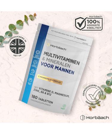 Horbaach Multivitamin Men 6 Month Supply 180 Tablets 28 Essential Vitamins and Minerals with Magnesium Vitamin C A D Zinc and more Vegetarian For Men Horbach - Buy Online on GoSupps.com