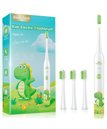 Dada-Tech Kids Electric Toothbrush Rechargeable Soft Tooth Brush with Timer Powered by Sonic Technology for Children Boys and Girls Age 3+ Waterproof and 3 Modes (Dinosaur White) Dinosaur (White) 1 count (Pack of 1)