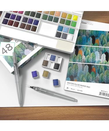 GenCrafts Watercolor Paint Palette Set | 48 Premium Colors with Bonus Paper Pad, Brushes, & Storage Case | Portable Painting Kit for Artists - Buy Online on GoSupps.com