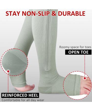 Ailaka Zipper Compression Socks 15-20 mmHg for Women Men - Knee High Open Toe Support - XXL Pure Grey - 1 Pair - Buy Online on GoSupps.com