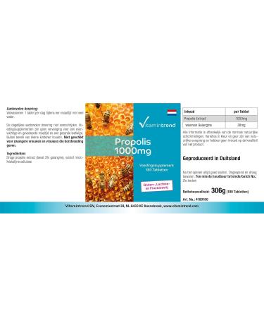 Propolis 1000mg - high dosage - 180 tablets - vegan - 3% Galangina | Vitamintrend  - Buy Online on GoSupps.com