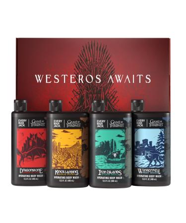 Every Man Jack Game of Thrones Collectors Body Wash Gift Set - Includes 4 Body Washes with Clean Ingredients & Westeros Inspired Scents Assorted 13.5 Fl Oz (Pack of 4)
