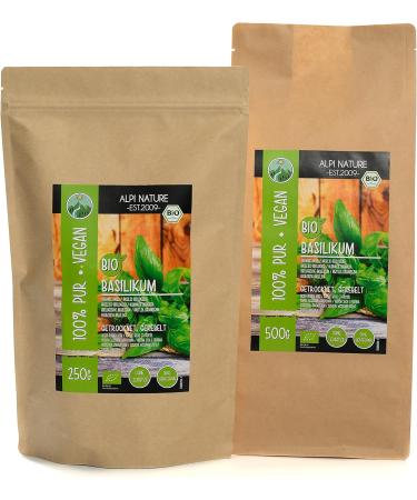 Dried Organic Basil (500g/1.1lb) - Gluten-Free, Lactose-Free, Vegan, 100% Natural - Premium Quality Rubbed Basil from Controlled Organic Cultivation - Laboratory Tested, No Additives - Buy Online on GoSupps.com