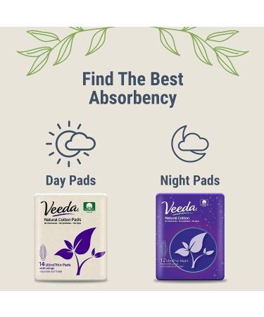 Veeda Ultra Thin Super Absorbent Night Pads - Chlorine, Dye, and Fragrance Free - Natural Cotton, 36 Count - Buy Online on GoSupps.com