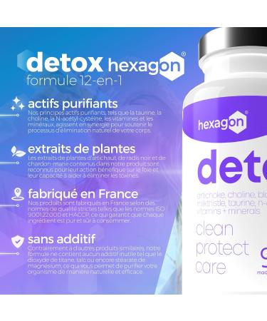 Detox NAC N-Acetyl-Cysteine Artichoke Milk Thistle Black Radish - Drainer and Elimination - Powerful and Fast Liver Detox & Colon - +1 Month of Cure - Made in France - 90 Capsules - Hexagon - Buy Online on GoSupps.com