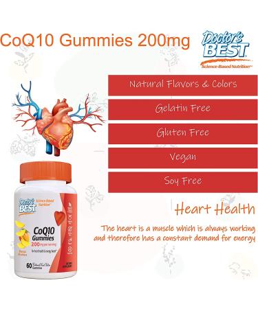 Doctor's Best CoQ10 Gummies 200mg - Heart Health Support, Energy Boost, 60 Count - Buy Online on GoSupps.com
