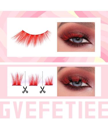 GVEFETIEE B - Red Colored Half Lashes 6 Pairs | Natural Look Fluffy Wispy False Eyelashes - Buy Online on GoSupps.com
