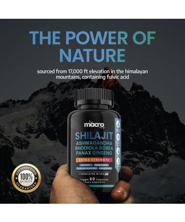 MACRO VITAL Shilajit for Men and Women 8-in-1 Supplement Organic Shilajit Capsules with Ashwaganda Rhodiola Rosea and Panax Ginseng for Energy-Stamina- 60 Veggie Capsules - Buy Online on GoSupps.com