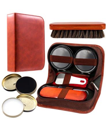 Wilbeva Leather Shoe Polish Kit for Men&Women Leather Shoe Shine Cleaner with Horsehair Bristle Dauber 7 in 1 Boot Shoe Care and Cleaning Set with Shoe Polish