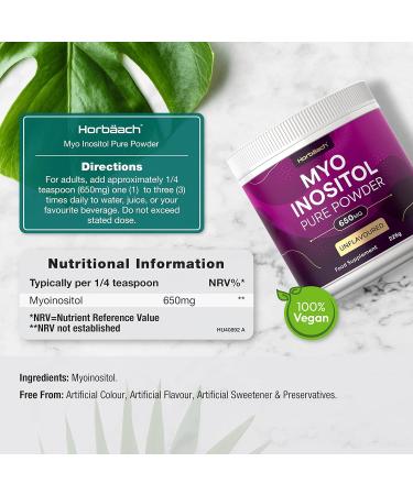 Inositol Powder 650mg | Pure Myo-Inositol Supplement for PCOS Support | Vitamin B8 | 226g | Vegan & Unflavoured by Horbaach - Buy Online on GoSupps.com