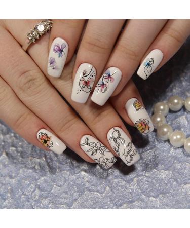 Ruziister 12-Piece Geometry Line Blum-Leaf Nail Art Stickers | Colorful Water Transfer & Graffiti Nail Design Decor - Buy Online on GoSupps.com