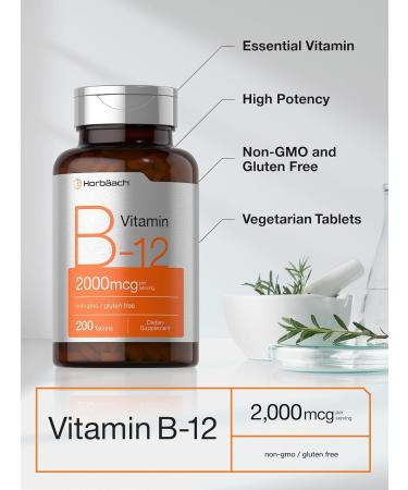 Horb ach B12 Vitamin 2000 mcg | 200 Tablets | Vegetarian Supplement | Non-GMO & Gluten Free - Buy Online on GoSupps.com