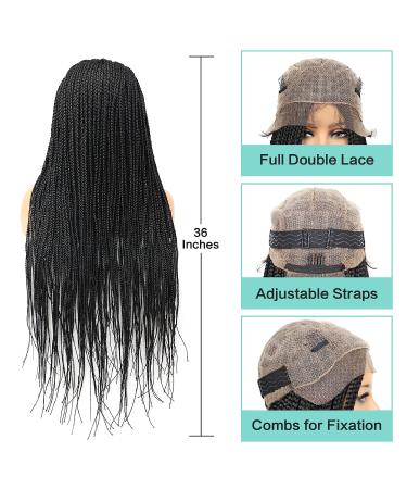 Humistwbiu Full Double Lace Front Box Braid Wig 36 Inch for African American Women - Lightweight Synthetic Hand Braided Wig with Baby Hair - Japan-made - Black (1B) - Buy Online on GoSupps.com