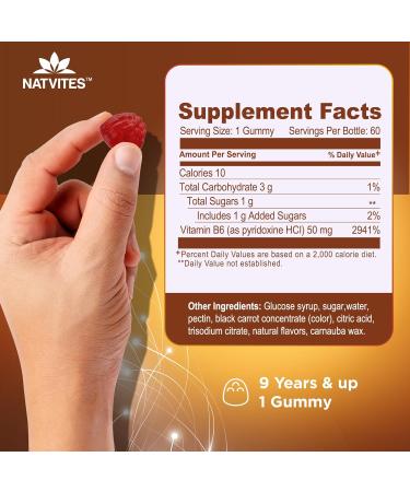 Natvites High-Potency Vitamin B6 Gummies for Kids - Delicious Berry Flavored VIT B6 Vitamins 50mg - Supports Nerve Function - Vegetarian Gluten Free Non-GMO Children's 50 mg B 6 Supplement (60 Count) - Buy Online on GoSupps.com