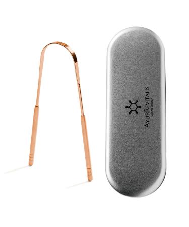 AyurRevitalis tongue scraper - Ayurveda oral hygiene copper colored against bad breath for good breath in travel case - Buy Online on GoSupps.com