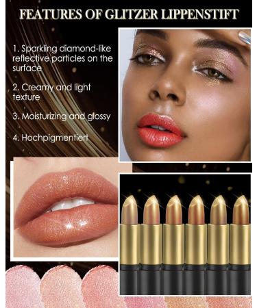 Rouge L vres Paillet Dor M tallis Diamond Glossy Rouge a Levre Sans Transfert Texture Cr meuse Rouge L vres Longue Tenue Hautement Pigment Vegan Gloss pour Maquillage Femme Makeup-06 06# - Buy Online on GoSupps.com