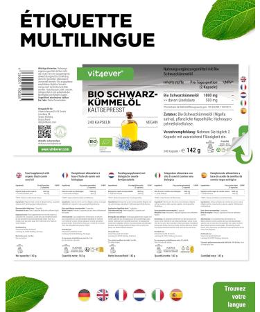 Organic black cumin oil - 240 vegan capsules - highly dosed: 1000mg of Egyptian black cumin oil per daily dose - including 50% linoleic acid - cold pressed - 100% vegetable - Buy Online on GoSupps.com