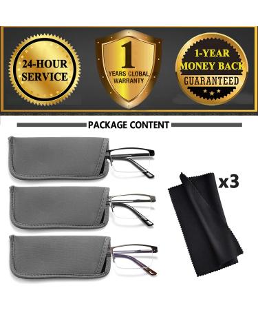 JJWell Men's Blue Light Filter Reading Glasses - 3 Pieces Rectangular Half Metal Anti-Eye Strain UV Protection - Prescription 2.75 Black & Gunmetal - Buy Online on GoSupps.com