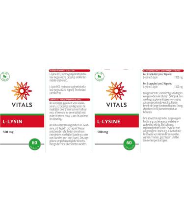 Buy Vitals L-Lysine 500mg - 100% Vegan Essential Amino Acid Capsules - 60 Count for Optimal Health - Buy Online on GoSupps.com