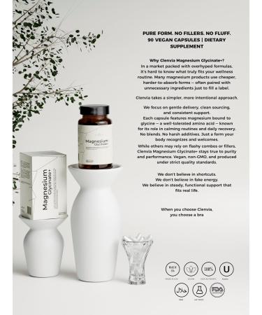 Clenvia Magnesium Glycinate Capsules 220mg Chelated Bisglycinate High Absorption Formula 90 Capsules Non-GMO Gluten-Free Made in USA - Buy Online on GoSupps.com