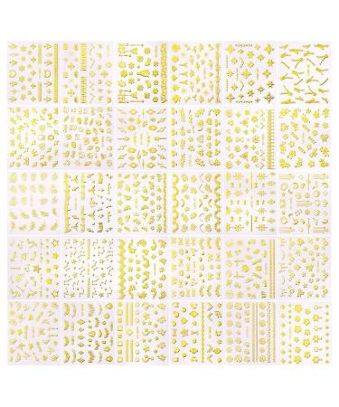 Elisel Nail Art Stickers 30 Sheets Self-Adhesive Nail Decals with Assorted Patterns Blossom Flower Art Design for DIY Nails Design Manicure Decoration Accessories Decals (Gold)