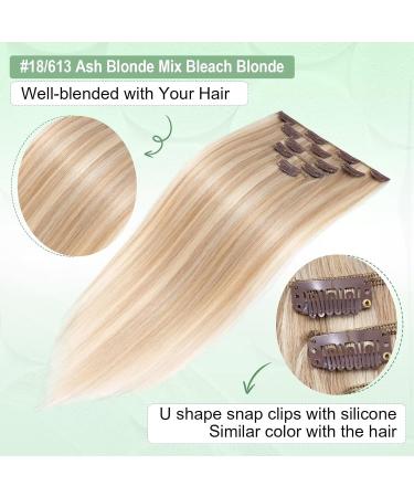 TESS Blonde Clip in Hair Extensions Real Human Hair - 14 Inch 60g Hair Extensions Clip in - 5 Pieces Clip in Hair Extensions - (Ash Blonde & Bleach Blonde) - Buy Online on GoSupps.com