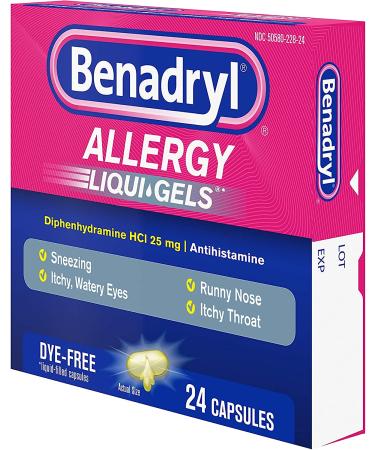 Benadryl Liqui-Gels Dye-Free Antihistamine Allergy Medicine & Cold Relief - 24 ct - Buy Online on GoSupps.com