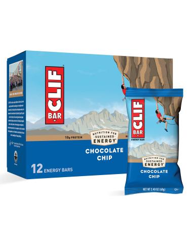 CLIF BARS - Energy Bars - Chocolate Chip - Made with Organic Oats - Plant Based Food - Vegetarian - Kosher, 2.4 Ounce (Pack of 12) 12 Count