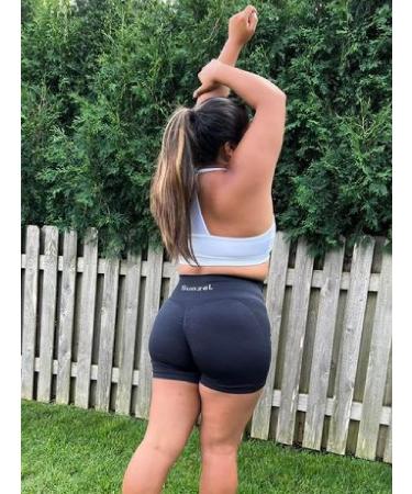 Sunzel Butt Scrunch Seamless Shorts - Women's 5 Inch High Waist Workout Shorts in Medium Black Grey - Buy Online on GoSupps.com