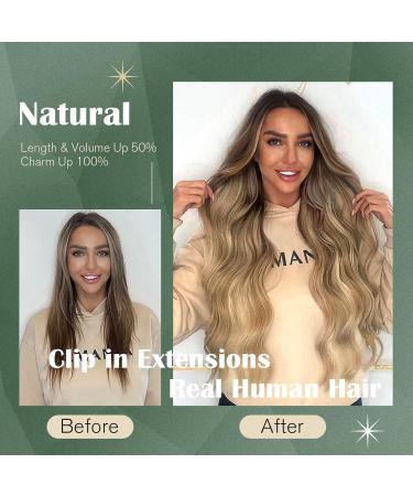 Ugeat Balayage Clip-In Extensions - 45cm 120g Real Remy Hair Ombre Dark Brown to Light Brown (#4/6/613) - Full Head 7 Pieces - Buy Online on GoSupps.com