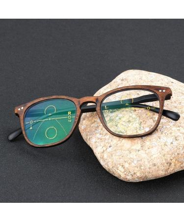 Pakmez Progressive Multifocal Reading Glasses +2.75 | Stylish Photochromic Dual-Use UV Protection for Men & Women - Brown Wood Grain - Buy Online on GoSupps.com