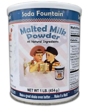 Soda Fountain Malted Milk Powder 1 lb. Canister - Malt Powder for Ice Cream and Baking 1.0 Pounds