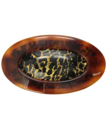 Caravan Large Oval Handmade Soft Animal Insert In Tortoise Shell Border Automatic Barrette