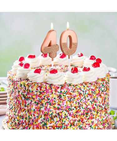 BBTO 40th Birthday Candles Glitter Cake Topper - Rose Gold Numeral Candles for Party Decoration and Anniversary Celebration - Buy Online on GoSupps.com