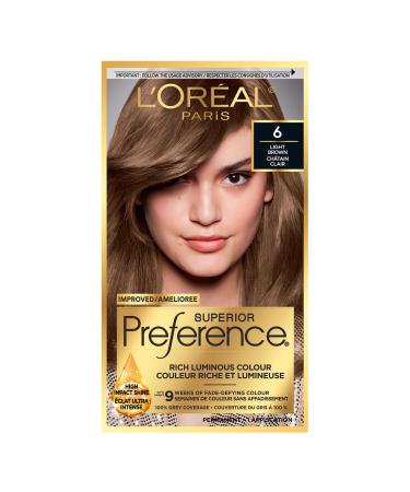 L'Oreal Paris Superior Preference Hair Dye Hair Color for Women 6 Light Brown Hair Dye Permanent Hair Color 100% Grey Coverage 9 weeks of Luminous Fade-Defying 1 Hair Dye Kit (Packaging May Vary) 1 Count ( Pack Of 1 ) Light Brown