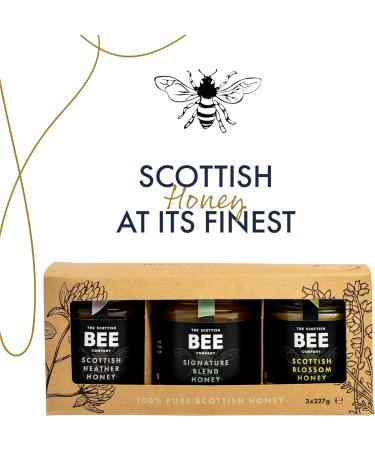 Heather Blossom and Signature Trio of Honey from The Scottish Bee Company 227g x 3 - Heather Blossom and Signature Honey Gift Bundle - Pure Natural Soft Set Honey Made in the UK - Buy Online on GoSupps.com